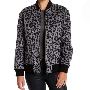 Ro & De faux fur wool blend bomber jacket leopard